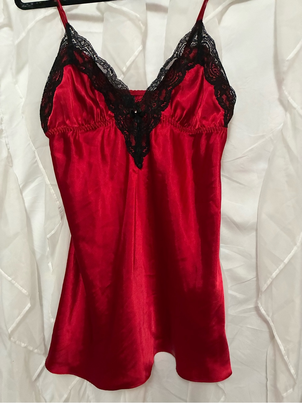 Apt. 9 Red Satin Chemise with Black Lace Trim